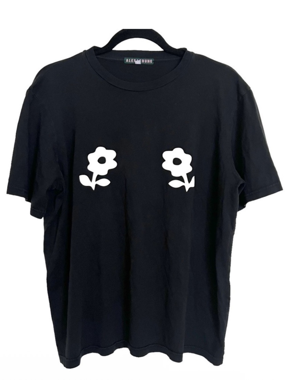 AlexaChung Black Double Daisy Short Sleeve T Shirt Tee XL